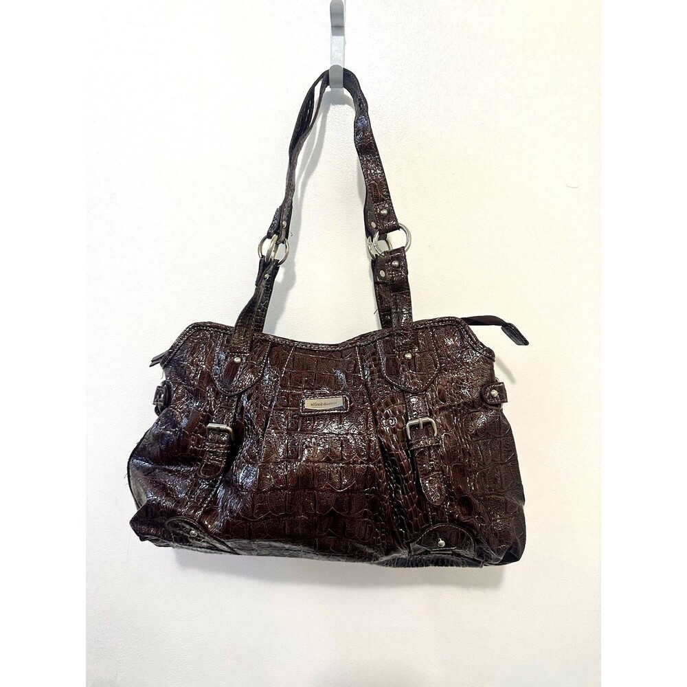 Alfred Dunner Brown Croc Embossed Faux Leather Shoulder Bag Tote Purse Zip